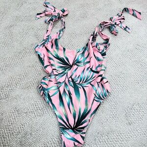 Show Me Your MuMu Pink One Piece Swimsuit with Ruffle Straps